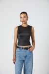 Sheer Panel Satin Sleeveless Top