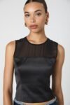 Sheer Panel Satin Sleeveless Top