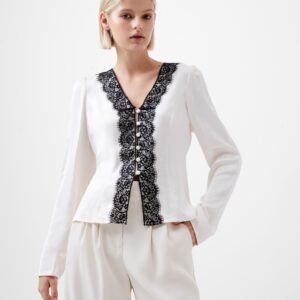 Ennis Satin Lace V-Neck Blouse